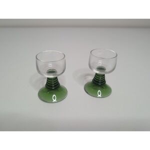 Vintage Schott Zweisel Green Beehive Shot 3" Glasses Set 2 Clear Stacked Cordial